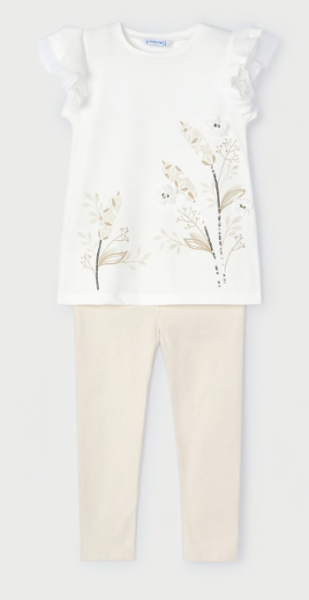 Mayoral - 2-teiliges Set/ T-Shirt weiß & Leggings creme